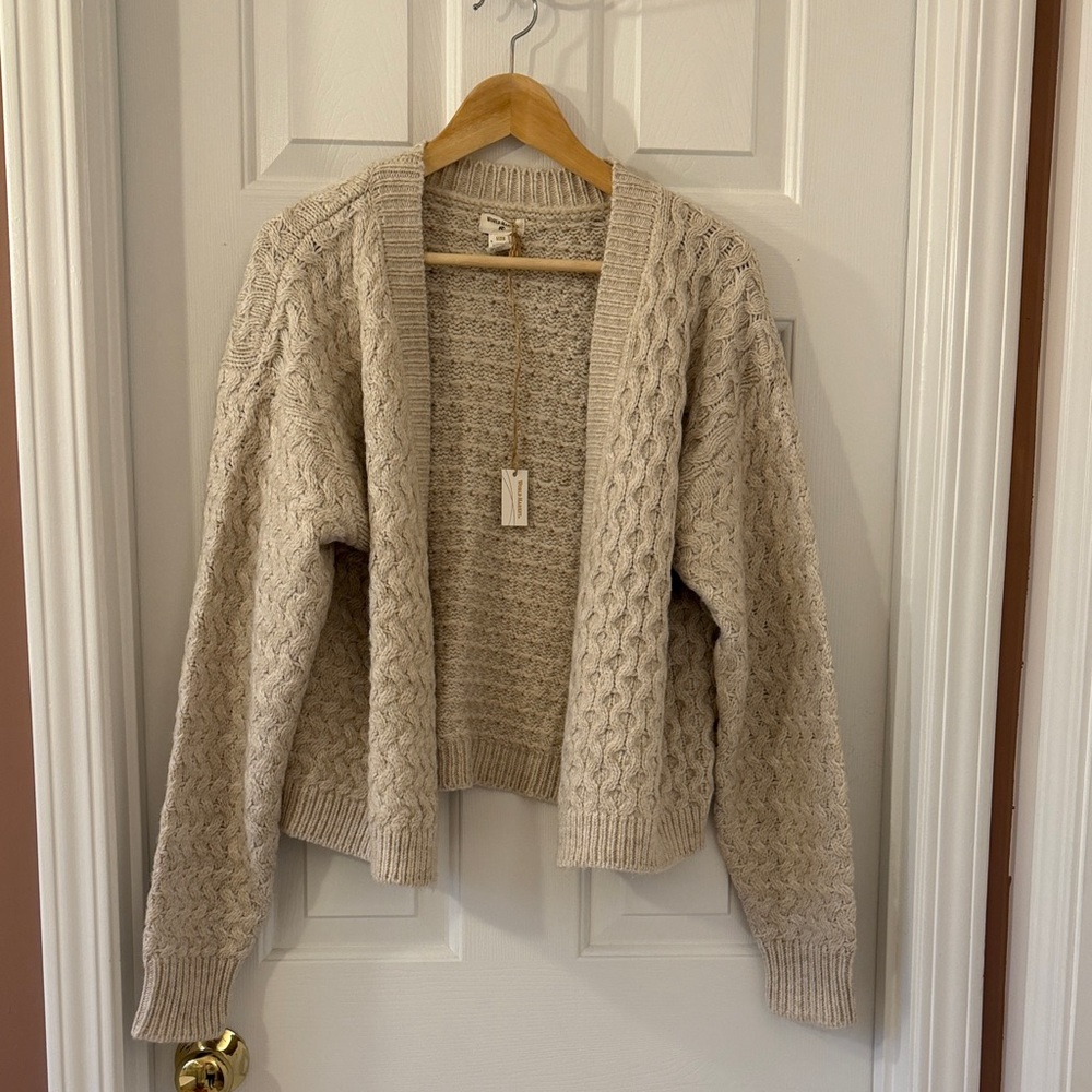 Ivory Mixed Knit Open Front Cardigan
